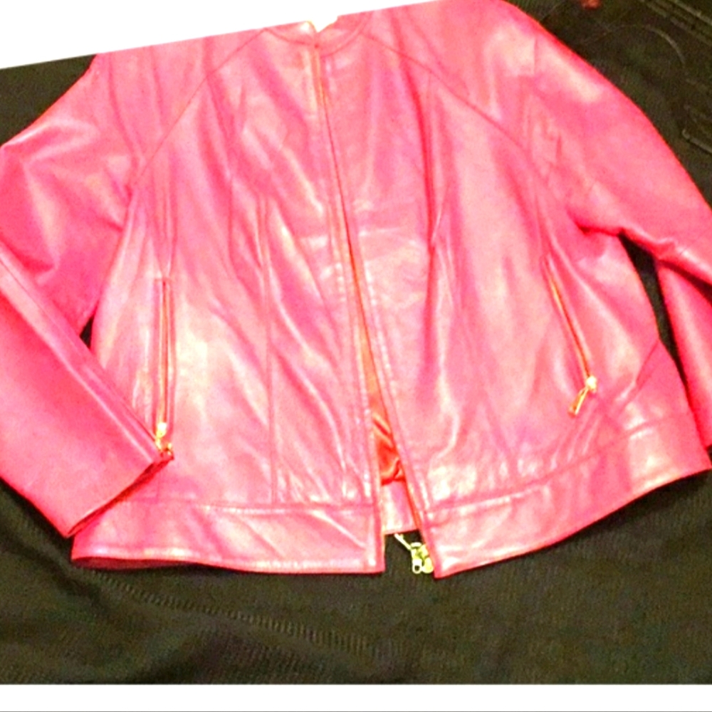 Pink leather moto style jacket